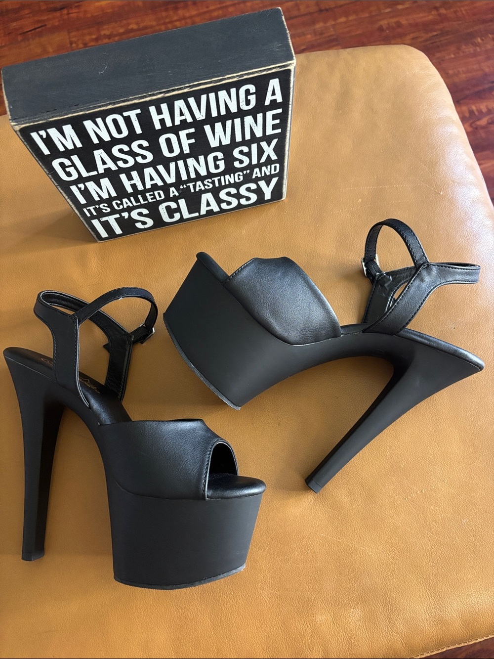 Pleaser Aspire-609 Black Platform Peep-Toe Ankle Strap Stripper Heels